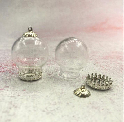 5vnt/stal. 25x15mm skaidraus tuščiavidurio stiklo rutulys su bronzos/sidabro karūnos pagrindo dėklo dangteliu stiklinio buteliuko pakabukas su norų butelių dekoru