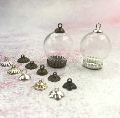 5vnt/stal. 25x15mm skaidraus tuščiavidurio stiklo rutulys su bronzos/sidabro karūnos pagrindo dėklo dangteliu stiklinio buteliuko pakabukas su norų butelių dekoru