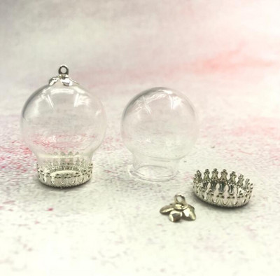 5vnt/stal. 25x15mm skaidraus tuščiavidurio stiklo rutulys su bronzos/sidabro karūnos pagrindo dėklo dangteliu stiklinio buteliuko pakabukas su norų butelių dekoru