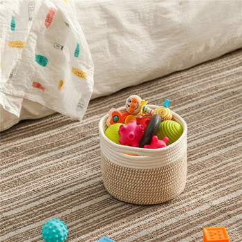 Нова плетена кошница за съхранение от памучно въже с дръжки, кош за пране, органайзер за багажник, кошче за играчки за дрехи за детска стая