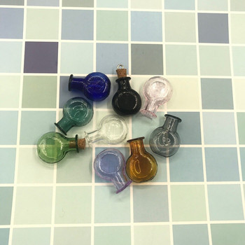 10 τμχ mix color flat shape κοσμήματα κατασκευή Wish Mini γυάλινο μπουκάλι με μενταγιόν από φελλό Φιαλίδιο άρωμα αιθέριου ελαίου από φελλό γούρι