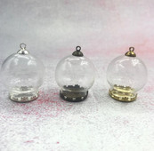 5db/tétel 30x20m Kerek gömbölyű üveggömb bronz/ezüst/arany színű virágalappal és kupakkal üveg fiola palack kupola medál dekorral