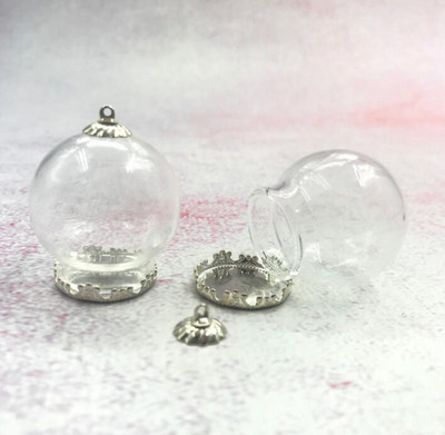 5db/tétel 30x20m Kerek gömbölyű üveggömb bronz/ezüst/arany színű virágalappal és kupakkal üveg fiola palack kupola medál dekorral