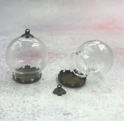 5db/tétel 30x20m Kerek gömbölyű üveggömb bronz/ezüst/arany színű virágalappal és kupakkal üveg fiola palack kupola medál dekorral