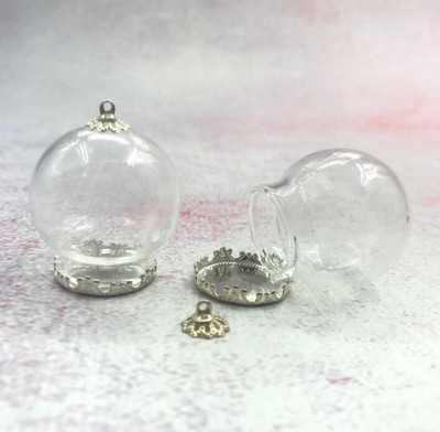 5db/tétel 30x20m Kerek gömbölyű üveggömb bronz/ezüst/arany színű virágalappal és kupakkal üveg fiola palack kupola medál dekorral