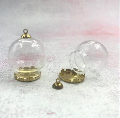 5db/tétel 30x20m Kerek gömbölyű üveggömb bronz/ezüst/arany színű virágalappal és kupakkal üveg fiola palack kupola medál dekorral