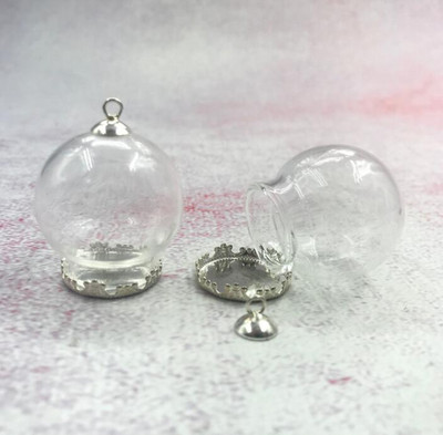 5db/tétel 30x20m Kerek gömbölyű üveggömb bronz/ezüst/arany színű virágalappal és kupakkal üveg fiola palack kupola medál dekorral