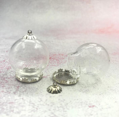 5db/tétel 30x20m Kerek gömbölyű üveggömb bronz/ezüst/arany színű virágalappal és kupakkal üveg fiola palack kupola medál dekorral