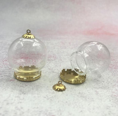 5db/tétel 30x20m Kerek gömbölyű üveggömb bronz/ezüst/arany színű virágalappal és kupakkal üveg fiola palack kupola medál dekorral