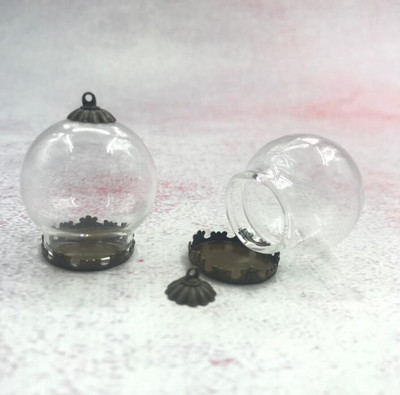 5db/tétel 30x20m Kerek gömbölyű üveggömb bronz/ezüst/arany színű virágalappal és kupakkal üveg fiola palack kupola medál dekorral