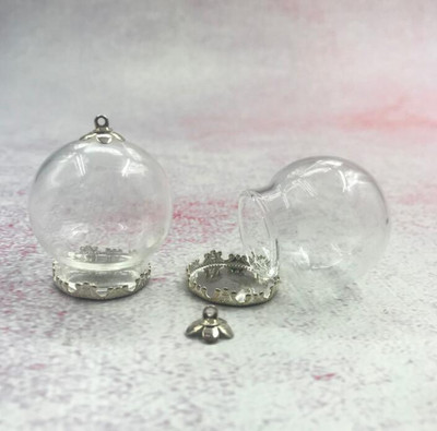 5db/tétel 30x20m Kerek gömbölyű üveggömb bronz/ezüst/arany színű virágalappal és kupakkal üveg fiola palack kupola medál dekorral