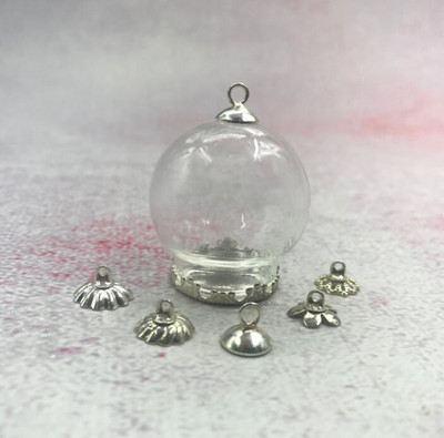 5db/tétel 30x20m Kerek gömbölyű üveggömb bronz/ezüst/arany színű virágalappal és kupakkal üveg fiola palack kupola medál dekorral