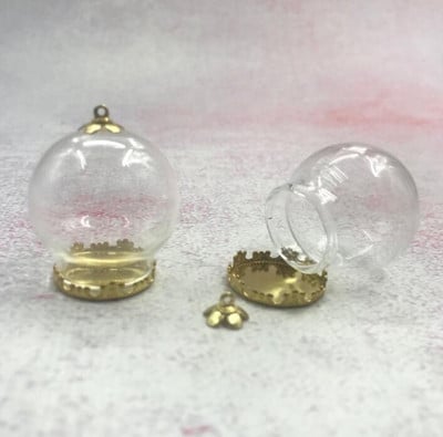 5db/tétel 30x20m Kerek gömbölyű üveggömb bronz/ezüst/arany színű virágalappal és kupakkal üveg fiola palack kupola medál dekorral