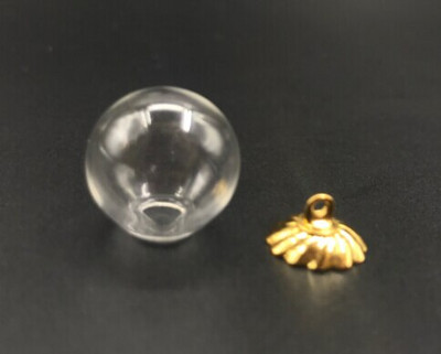 5db 12mm átlátszó kerek üveg fém arany kupak üveggolyós fiola medál Mini Wishing Bottle Glass BOTTLE parfümolajos flakon dekor