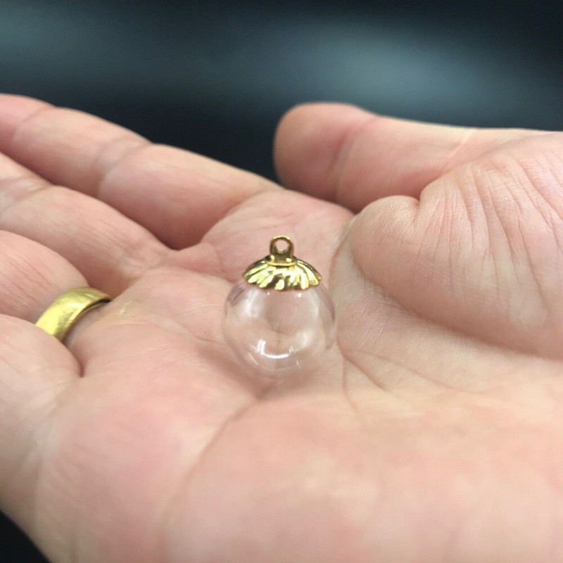 5db 12mm átlátszó kerek üveg fém arany kupak üveggolyós fiola medál Mini Wishing Bottle Glass BOTTLE parfümolajos flakon dekor