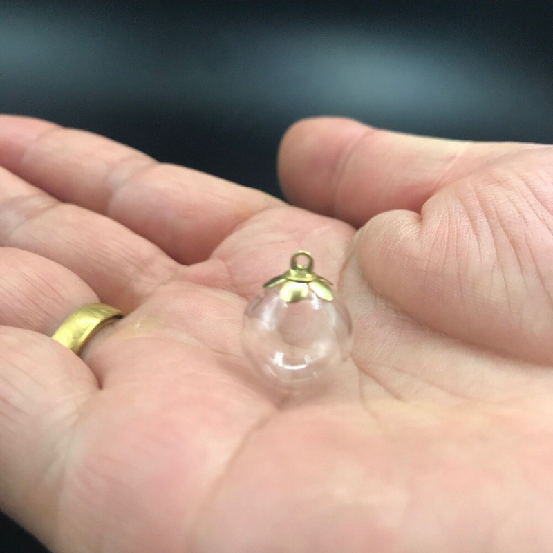 5db 12mm átlátszó kerek üveg fém arany kupak üveggolyós fiola medál Mini Wishing Bottle Glass BOTTLE parfümolajos flakon dekor