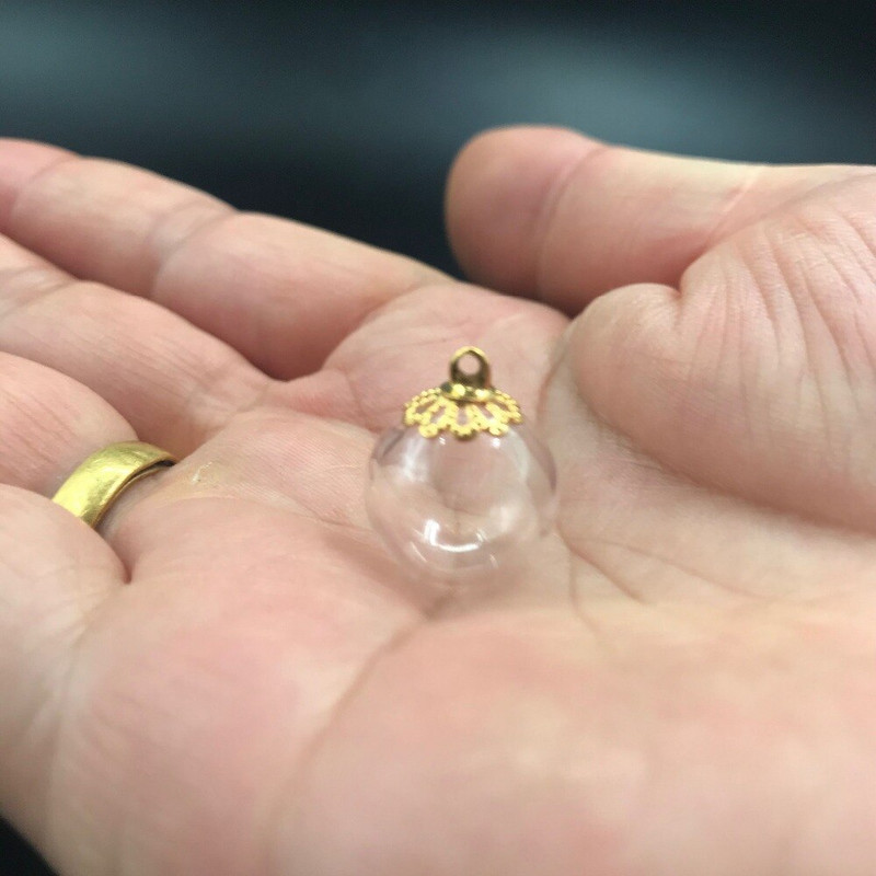 5db 12mm átlátszó kerek üveg fém arany kupak üveggolyós fiola medál Mini Wishing Bottle Glass BOTTLE parfümolajos flakon dekor