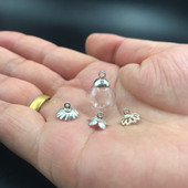 10db 12mm-es Mini Globe Glass wish Bottle Fiola medálok kupakkal Round Ball Glass Bubble Wish Medál divatos nyaklánc kiegészítő