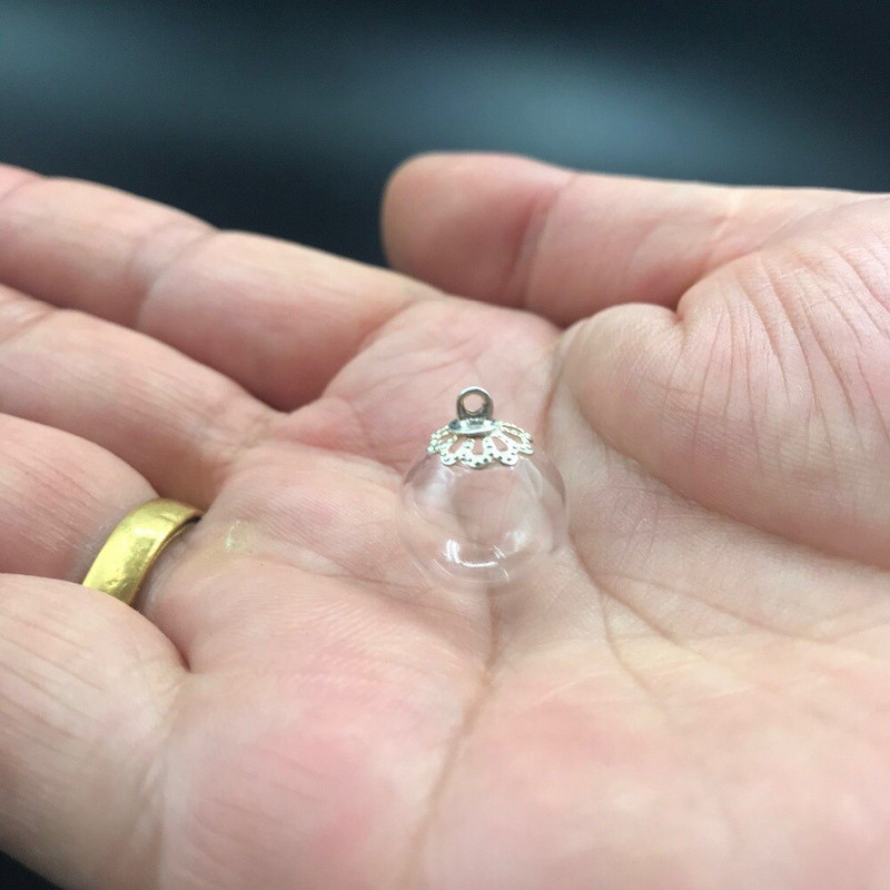 10db 12mm-es Mini Globe Glass wish Bottle Fiola medálok kupakkal Round Ball Glass Bubble Wish Medál divatos nyaklánc kiegészítő
