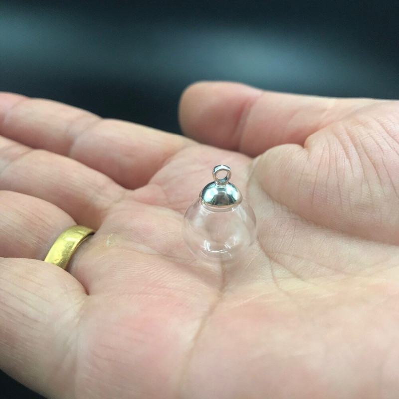 10db 12mm-es Mini Globe Glass wish Bottle Fiola medálok kupakkal Round Ball Glass Bubble Wish Medál divatos nyaklánc kiegészítő