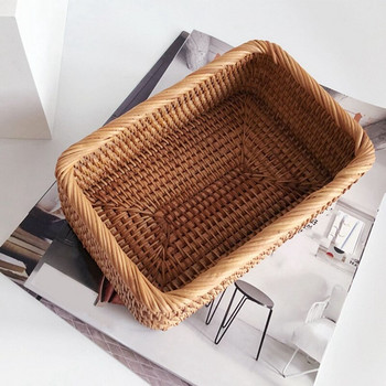 2X ръчно плетена правоъгълна ратанова плетена кошница Плодове Чай Снек Хляб Пикник Кутия за съхранение на козметика S