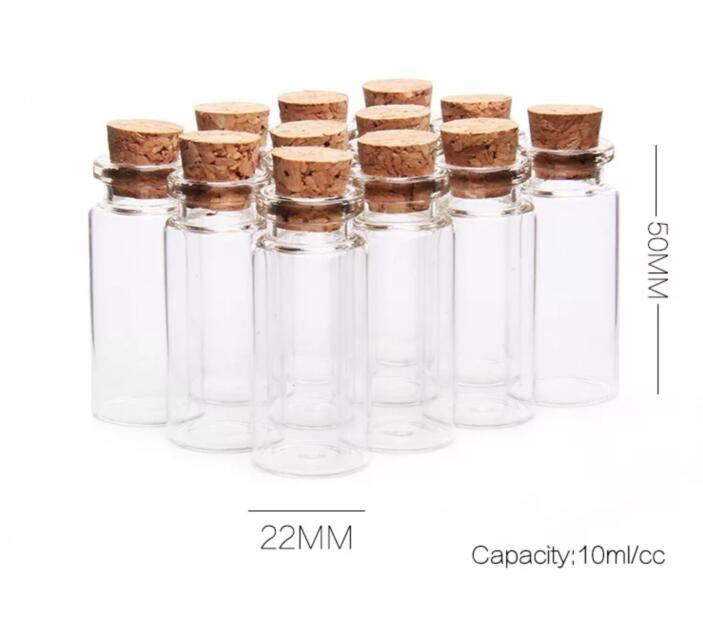 10 buc 10 ml 22x50 mm sticle mici borcane de sticlă decorare recipiente bricolaj mini fiole pentru mesaje ieftine ornamente borcane cu dop de plută din cauciuc