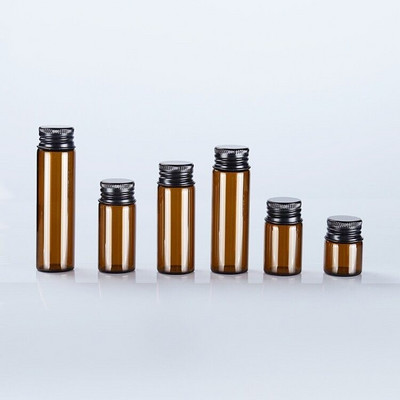 5pcs/lot 5ml 8ml 10ml 14ml 16ml 20ml smeđe staklene boce crni navojni čep prazne staklenke bočica bombona vanilija pilula hrana bočica parfema