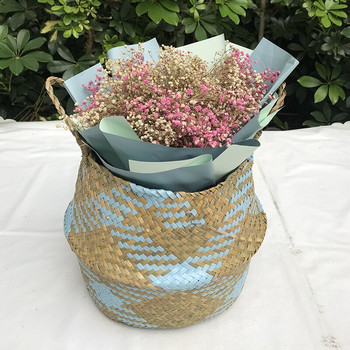 Морска трева Сгъваема ръчно изработена кошница за съхранение Декоративна ратанова саксия за цветя Плетена плетена коремна кошница за пране Домашен декор 1PC