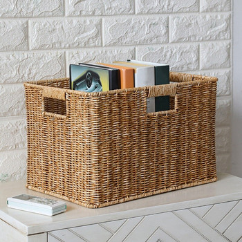 Плетена кошница за съхранение Ратан Тъкан рафт Кошница за съхранение Подреждащ се рафт Организатор Кошница с дръжка
