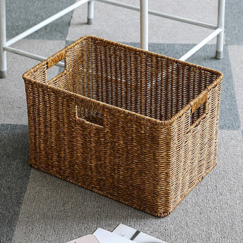 Плетена кошница за съхранение Ратан Тъкан рафт Кошница за съхранение Подреждащ се рафт Организатор Кошница с дръжка