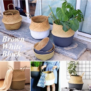 Μαύρα 32cm Belly Garden Flower Baskets Διακοσμητική γλάστρα Ζαρντινιέρες κήπου Ψάθινα καλάθια αποθήκευσης Fast Ship From Russia 1 τμχ