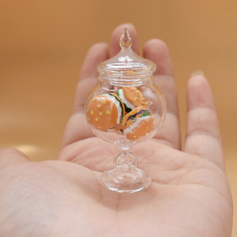 1X 1:12 méretarányú miniatűr babaház üvegdoboz mini kekszek édességtartó barbiknak baba konyha játék Étel Játék Kiegészítők Dekor