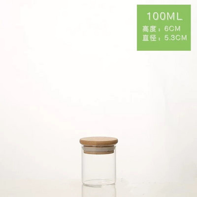 53 * 60 mm 100 ml-es üveg élelmiszer tároló palack bambusz/parafa fedél lezárt szemek anya tartály Konyhai válogatás élelmiszer tároló doboz tartály