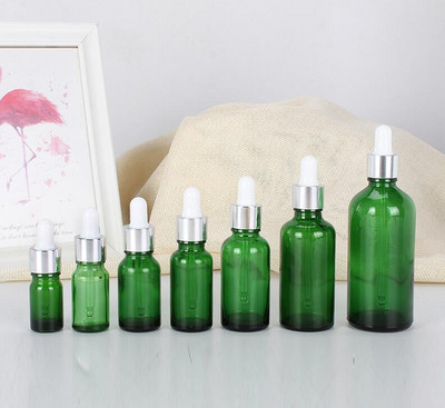 5db Mix Kupakkal újratölthető csepegtetős flakon Zöld illóolaj Üveg Aromaterápiás Folyadék 5-100ml Csepp masszázshoz Pipettás üvegek