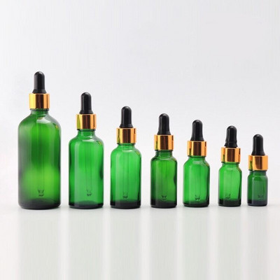 5db Mix Kupakkal újratölthető csepegtetős flakon Zöld illóolaj Üveg Aromaterápiás Folyadék 5-100ml Csepp masszázshoz Pipettás üvegek