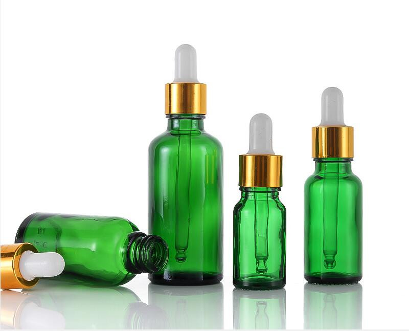 5db Mix Kupakkal újratölthető csepegtetős flakon Zöld illóolaj Üveg Aromaterápiás Folyadék 5-100ml Csepp masszázshoz Pipettás üvegek