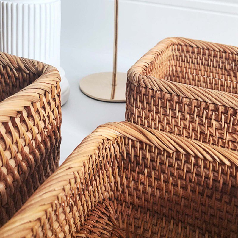 Rankomis austi stačiakampiai rotango pinti krepšeliai vaisių arbatos užkandžiai duona piknikas kosmetikos laikymo dėžutė virtuvės reikmenys buities įrankiai