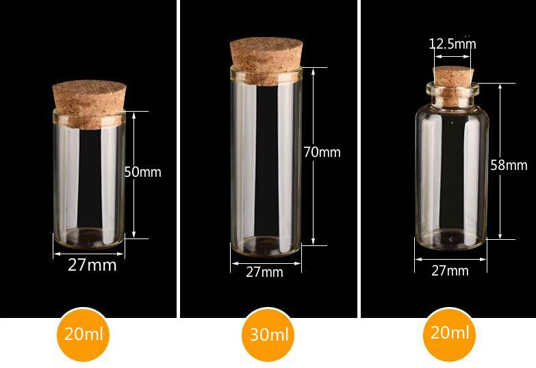 5db 20/30 ml-es mini tubus üvegcsék, apró átlátszó mini üvegek dugós dugóval, barkácsolással, kézzel készített kívánságpalack díszítéshez