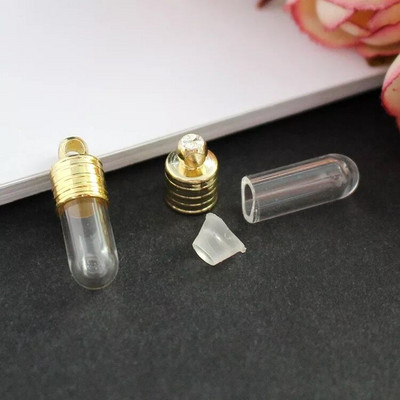 5X 15/20/25mm Cső alakú üveg fiola medál üveg medál kívánság parfüm üvegüveg medál nyaklánc medál neve a rizses üvegen