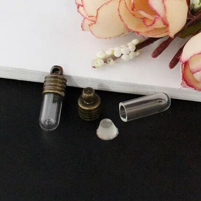 5X 15/20/25mm Cső alakú üveg fiola medál üveg medál kívánság parfüm üvegüveg medál nyaklánc medál neve a rizses üvegen