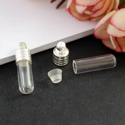 5X 15/20/25mm Cső alakú üveg fiola medál üveg medál kívánság parfüm üvegüveg medál nyaklánc medál neve a rizses üvegen