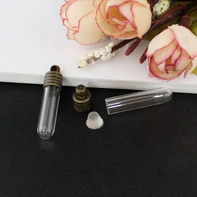 5X 15/20/25mm Cső alakú üveg fiola medál üveg medál kívánság parfüm üvegüveg medál nyaklánc medál neve a rizses üvegen