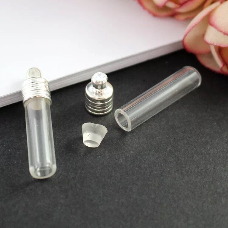 5X 15/20/25mm Cső alakú üveg fiola medál üveg medál kívánság parfüm üvegüveg medál nyaklánc medál neve a rizses üvegen