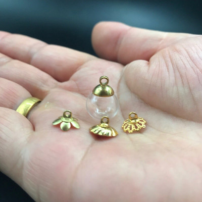5 buc 10 mm mini glob drăguț de sticlă cupolă cu bile rotundă mărgele de culoare aurie capac glob de sticlă flacon pandantiv colier ulei parfum cadouri