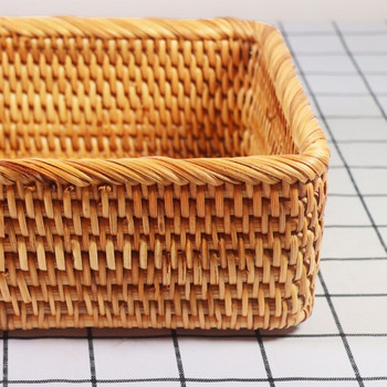 Правоъгълна ръчно плетена кошница от ратан Съхранение на бонбони Поднос за пикник Храна Съдове за хляб