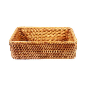 Правоъгълна ръчно плетена кошница от ратан Съхранение на бонбони Поднос за пикник Храна Съдове за хляб