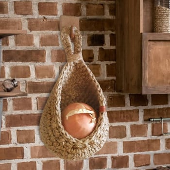 Висяща на стена кошница за зеленчуци и плодове Естествена плетена кошница с плодове Кухненска маса Висяща на стена кошница за съхранение на сух рафт