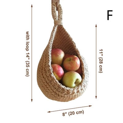 Висяща на стена кошница за зеленчуци и плодове Естествена плетена кошница с плодове Кухненска маса Висяща на стена кошница за съхранение на сух рафт