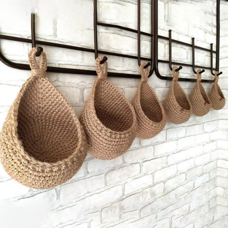 Pakabinamas daržovių ir vaisių krepšelis Natūralus pintas vaisių krepšelis Virtuvės stalas Pakabinamas ant sienos sausos lentynos laikymo krepšelis