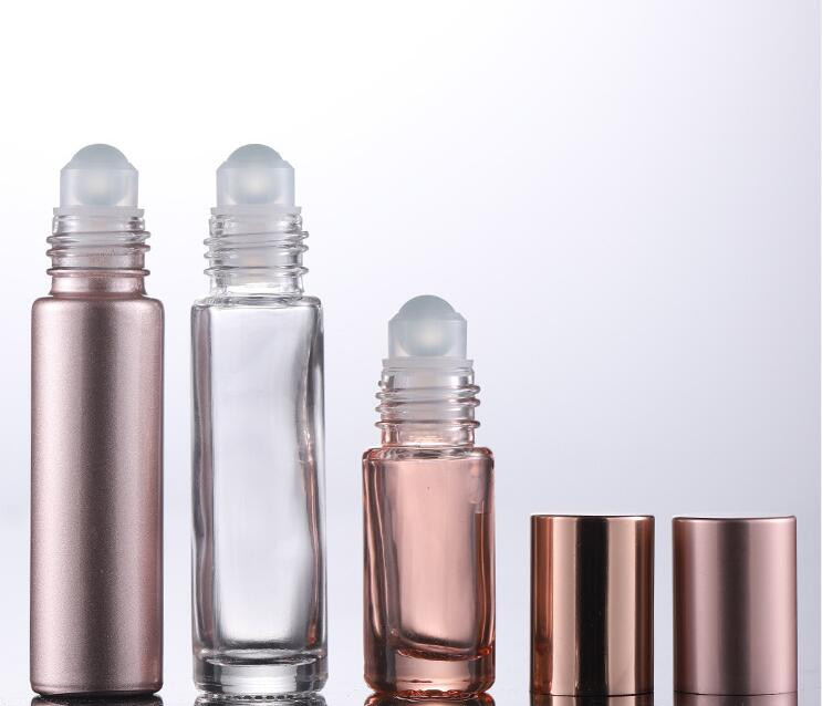5db 5ml 10ml rózsaszín/átlátszó/magyott vastag üvegtekercs illóolajon üres parfümös flakon görgős golyó tartós utazó flakonok